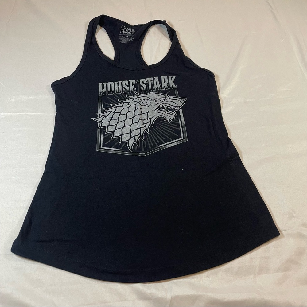 Game of Thrones House Stark Tank Top Womens Medium Black Racerback Direwolf‎ HBO